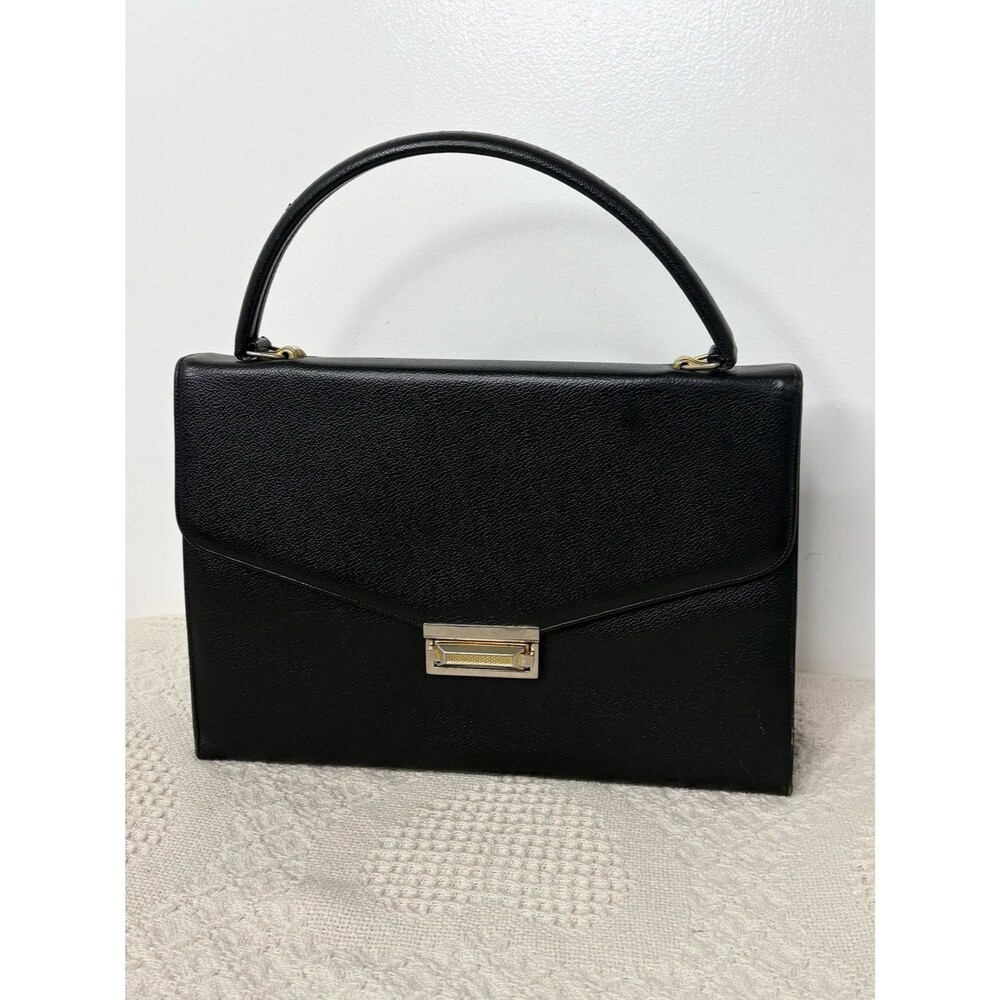 MCM Vintage Black Leather Satchel Handbag Top Handle Structured Purse